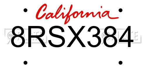 8RSX384 California License Plate