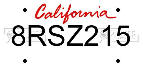 8RSZ215 California License Plate