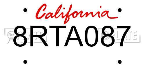 8RTA087 California License Plate