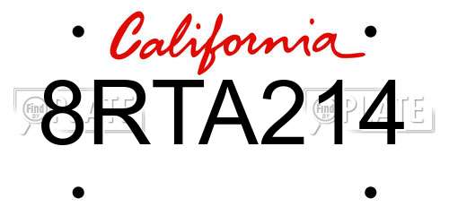 8RTA214 California License Plate