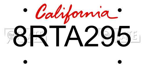 8RTA295 California License Plate