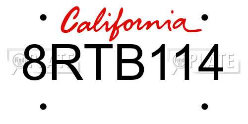 8RTB114 California License Plate