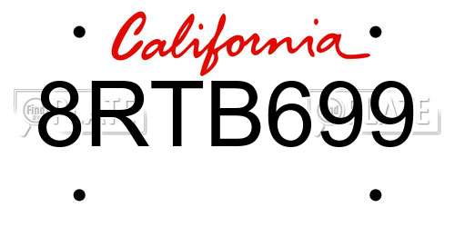 8RTB699 California License Plate