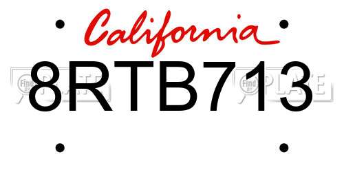 8RTB713 California License Plate