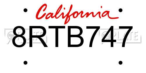 8RTB747 California License Plate