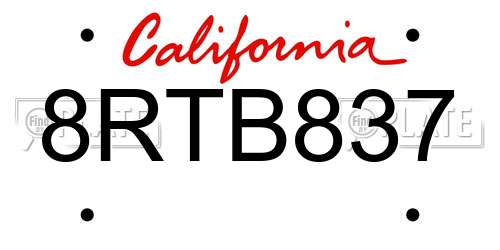 8RTB837 California License Plate