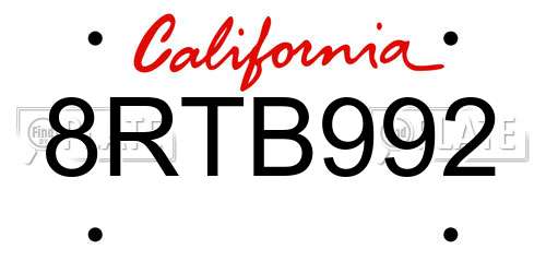 8RTB992 California License Plate