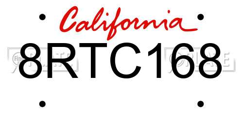 8RTC168 California License Plate