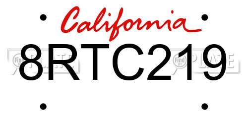 8RTC219 California License Plate