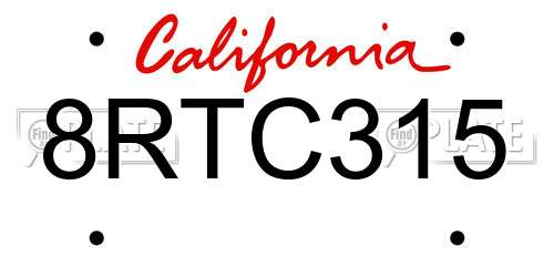 8RTC315 California License Plate