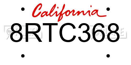 8RTC368 California License Plate
