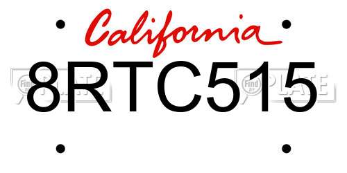 8RTC515 California License Plate