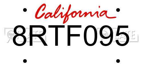 8RTF095 California License Plate