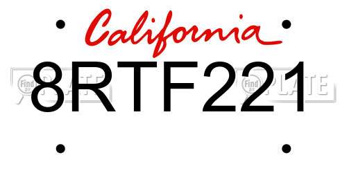 8RTF221 California License Plate