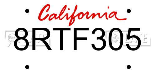 8RTF305 California License Plate