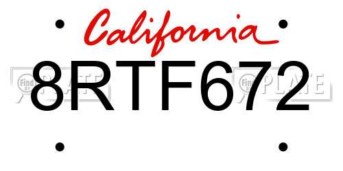 8RTF672 California License Plate