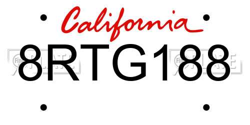 8RTG188 California License Plate