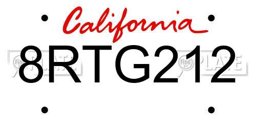 8RTG212 California License Plate