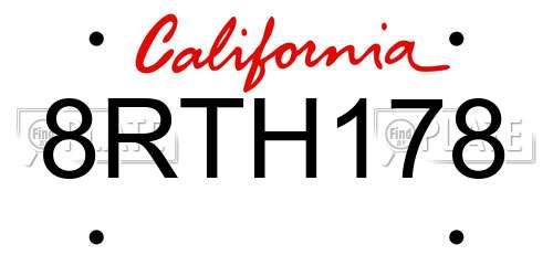 8RTH178 California License Plate