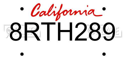 8RTH289 California License Plate