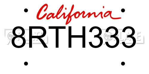 8RTH333 California License Plate