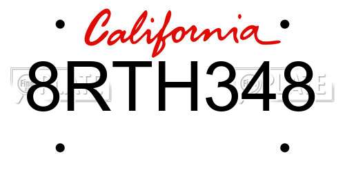 8RTH348 California License Plate