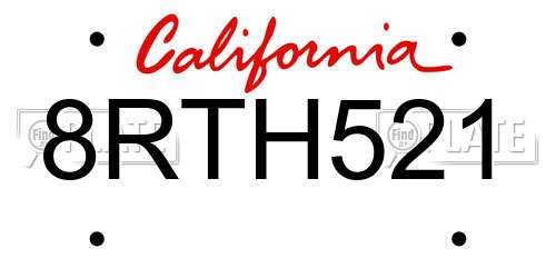 8RTH521 California License Plate