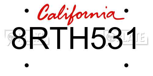 8RTH531 California License Plate