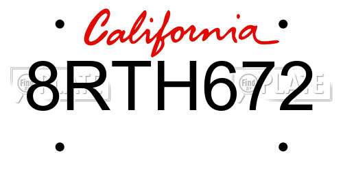 8RTH672 California License Plate