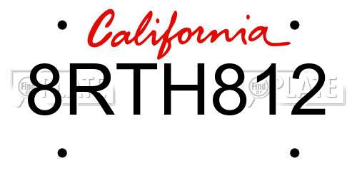 8RTH812 California License Plate