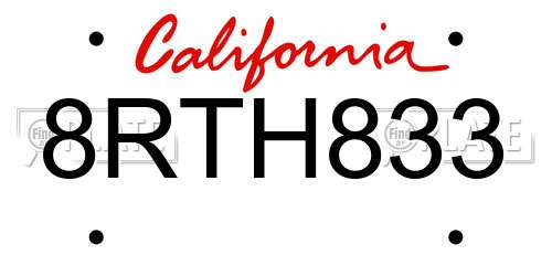 8RTH833 California License Plate