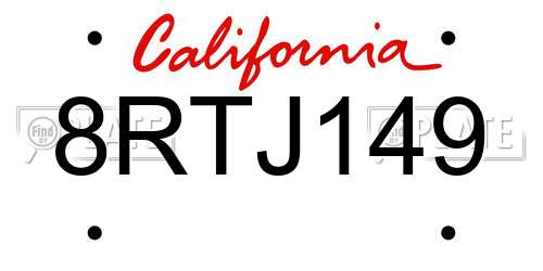 8RTJ149 California License Plate