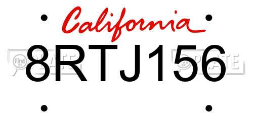 8RTJ156 California License Plate