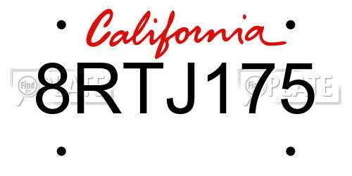 8RTJ175 California License Plate