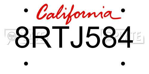 8RTJ584 California License Plate
