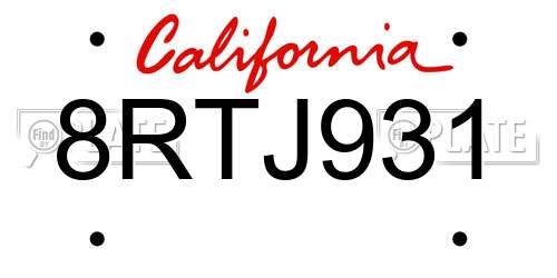 8RTJ931 California License Plate