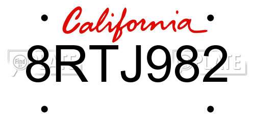 8RTJ982 California License Plate