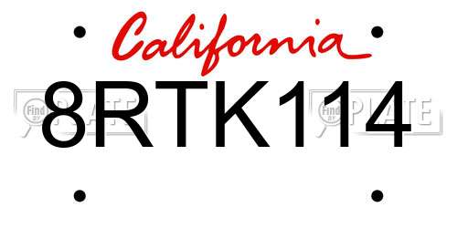 8RTK114 California License Plate
