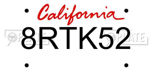 8RTK52 California License Plate