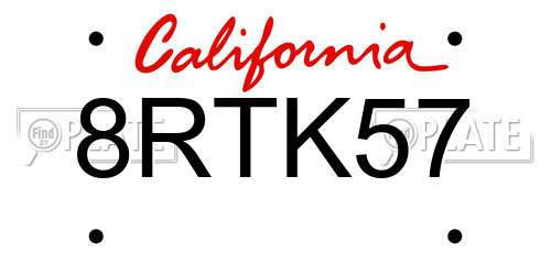 8RTK57 California License Plate
