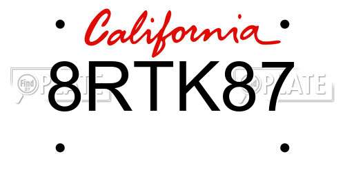8RTK87 California License Plate