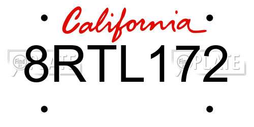 8RTL172 California License Plate
