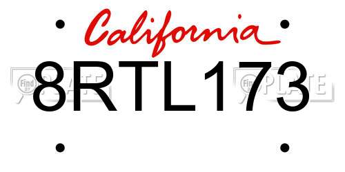 8RTL173 California License Plate