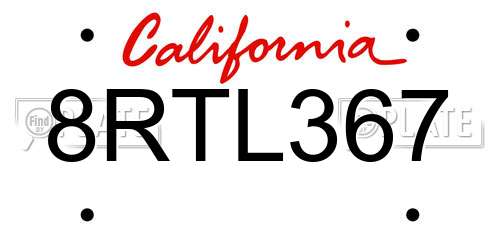 8RTL367 California License Plate