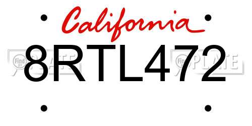 8RTL472 California License Plate