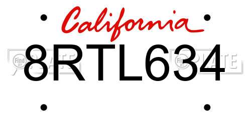 8RTL634 California License Plate