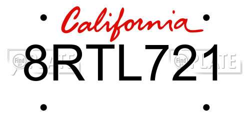 8RTL721 California License Plate