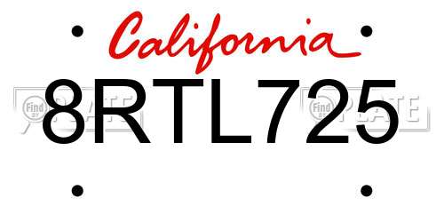 8RTL725 California License Plate
