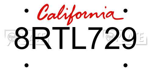 8RTL729 California License Plate