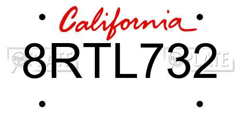 8RTL732 California License Plate